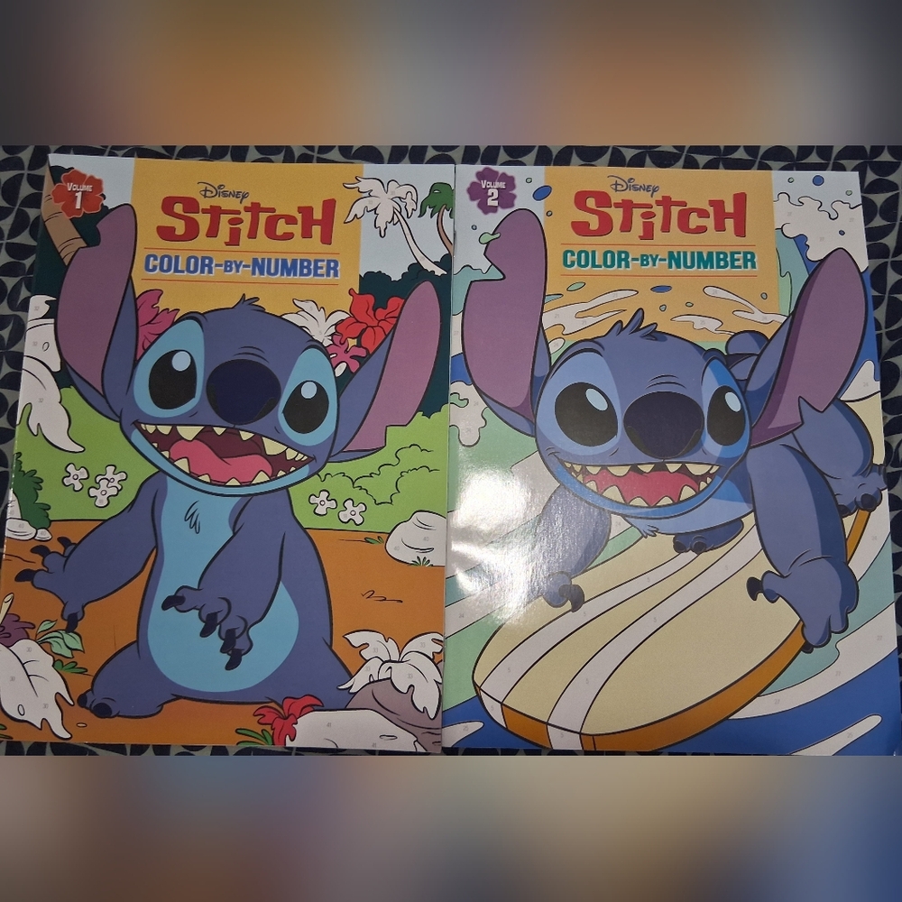 Set Of 2 New Disney Stitch Color-by-Number Activity Books